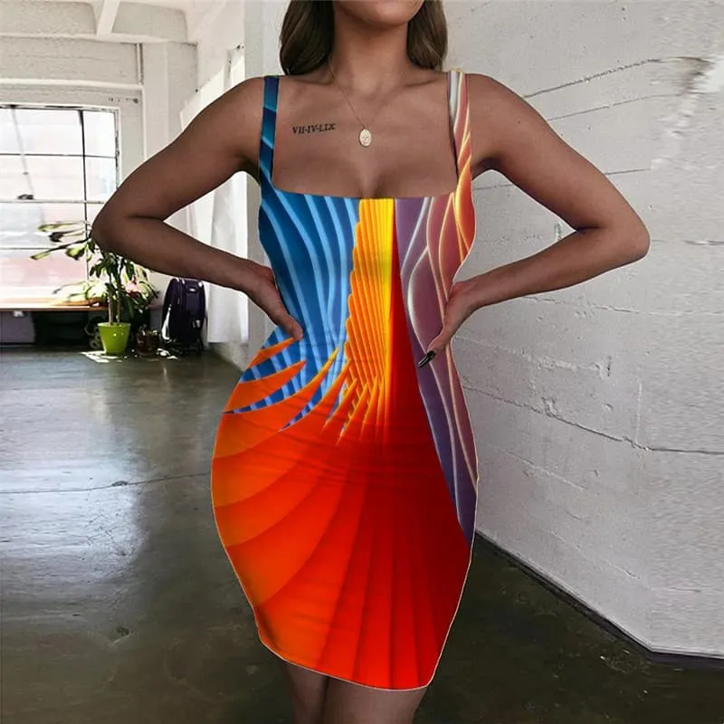 Abstract Dress Women Colorful Ladies Dresses Dizziness 3d Print Funny Vestido Sexy