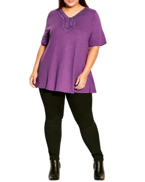 Annalise Embroidered Knit Tee | Purple