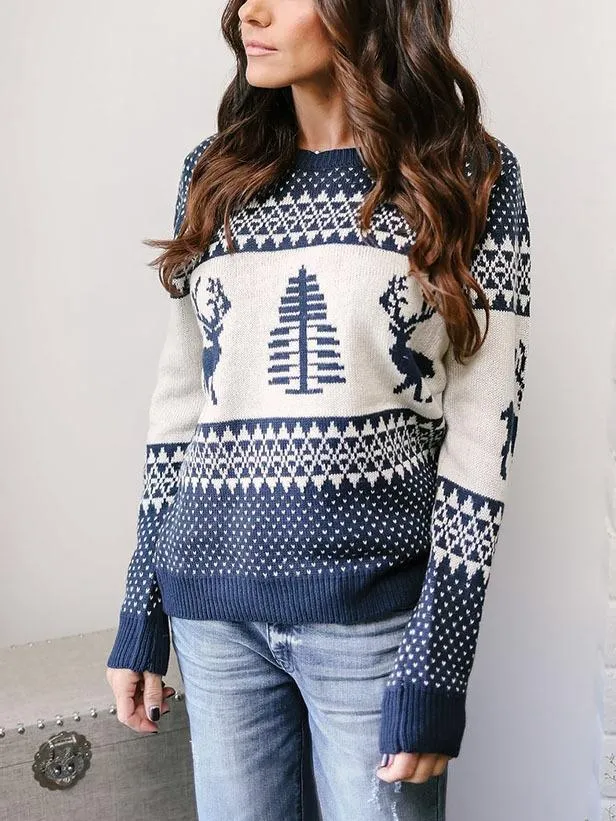 Autumn And Winter New Christmas Geometry Elk Jacquard Sweater