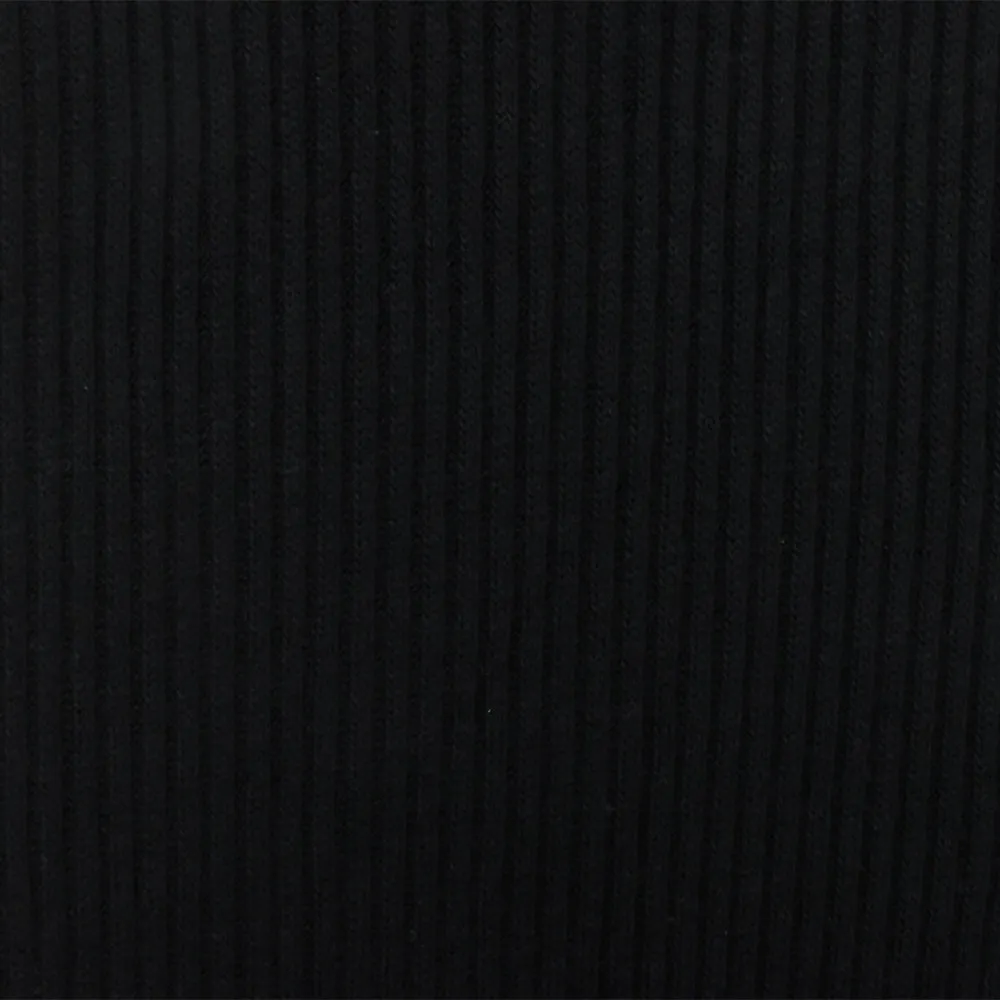 Basic Black Solid Stretch Rayon 2X2 Rib Knit Fabric