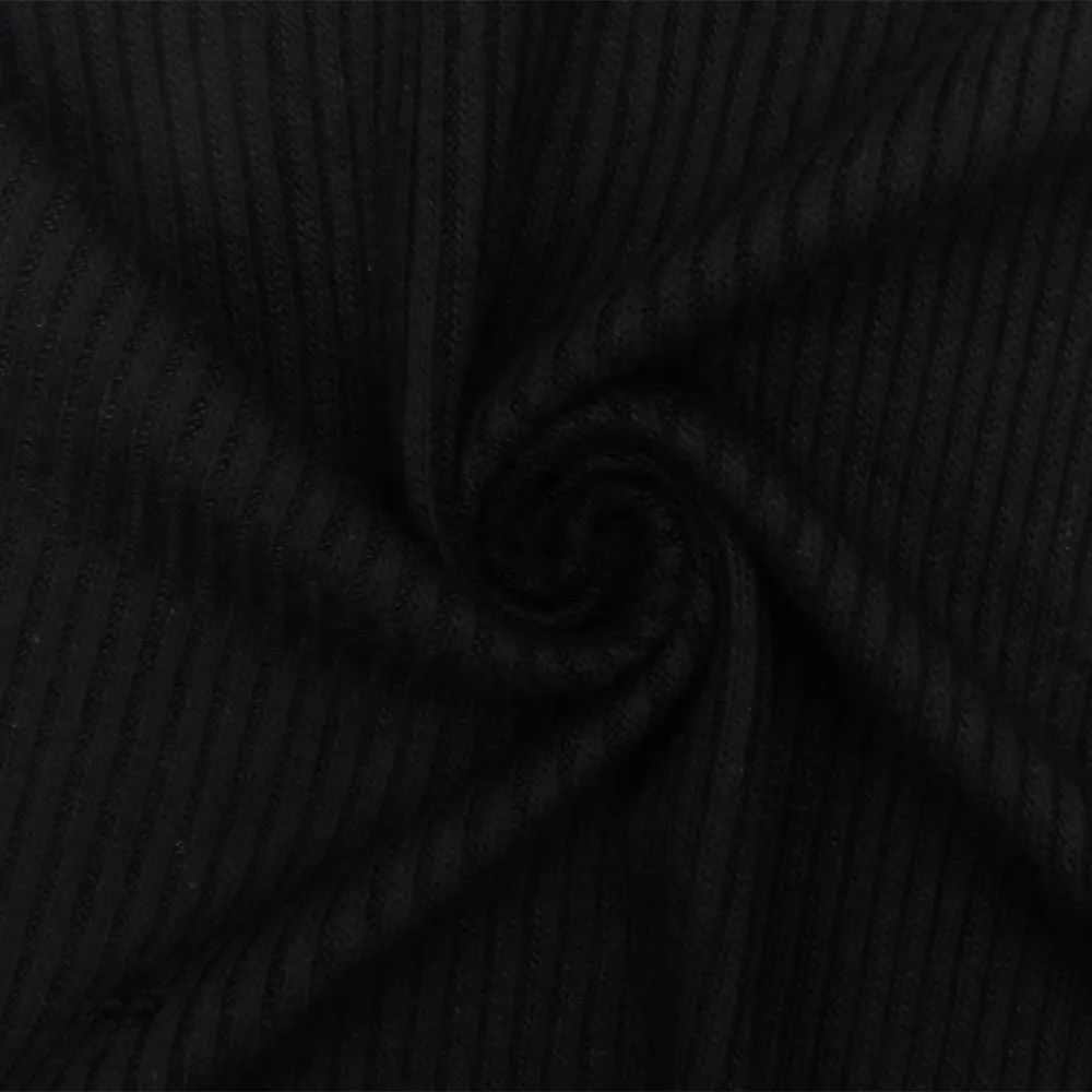 Basic Black Solid Stretch Rayon 2X2 Rib Knit Fabric