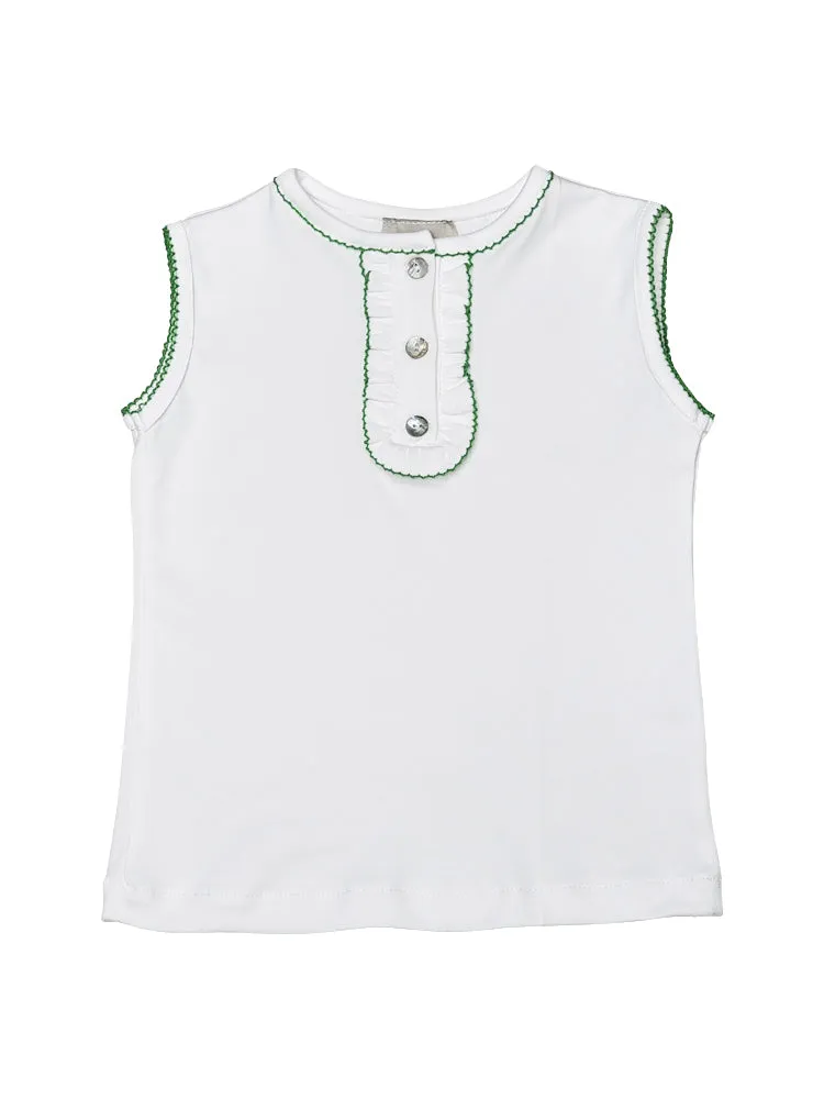 Basic white pima cotton top w/green