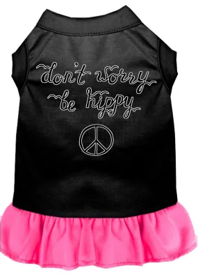 Be Hippy Screen Print Dog Dress Black With Bright Pink Med (12)