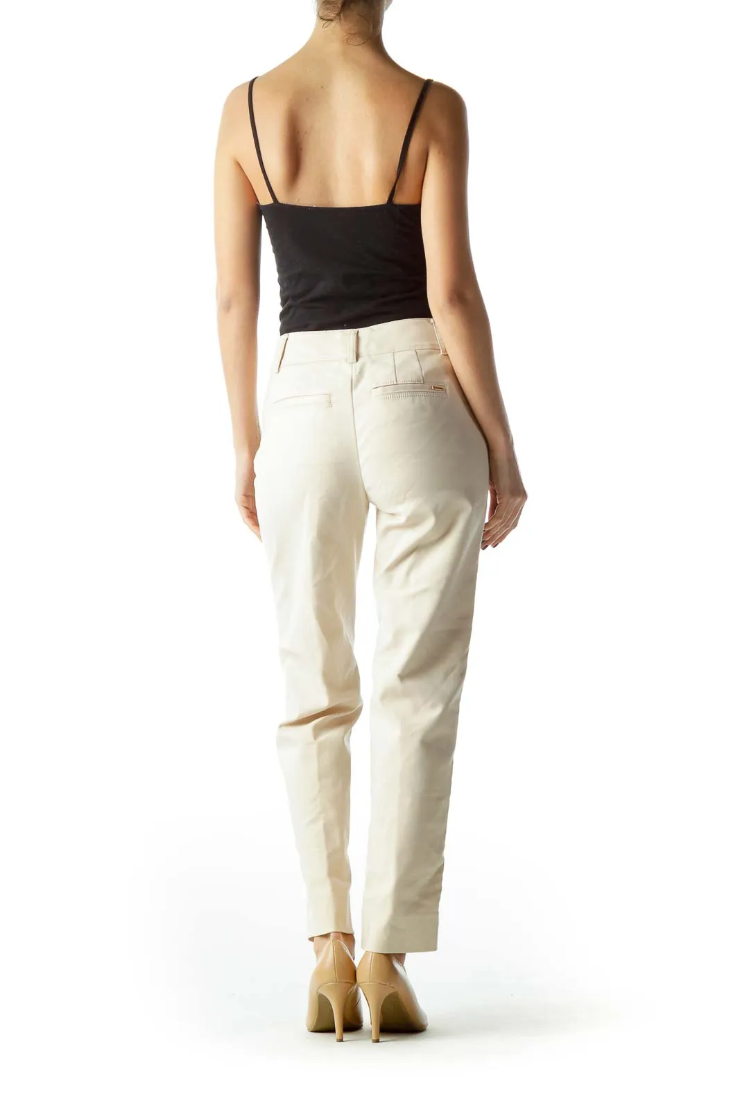 Beige Stretch Metallic Accents Pant