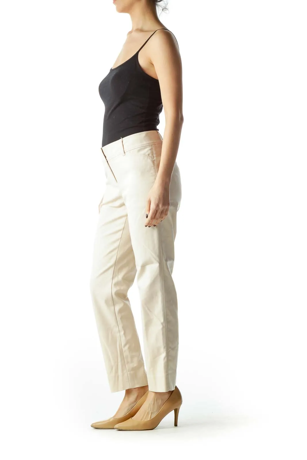 Beige Stretch Metallic Accents Pant