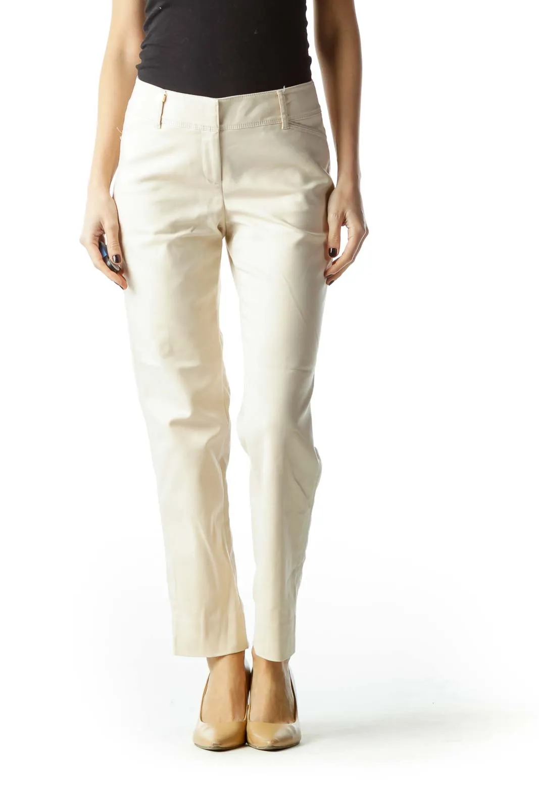 Beige Stretch Metallic Accents Pant