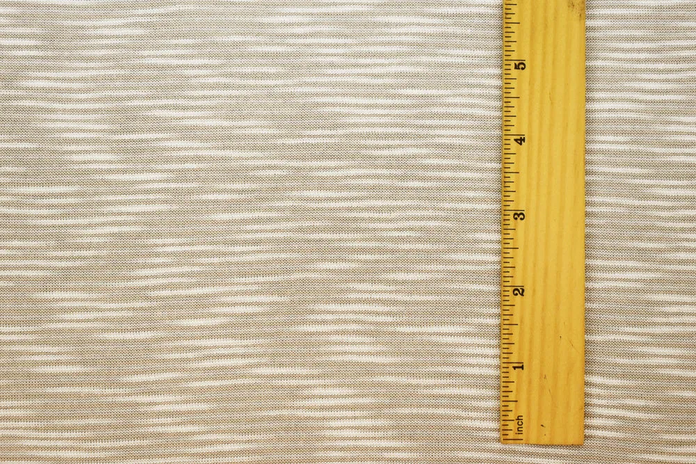 Beige-White Poly-Rayon Stripe Spandex Semi-Sheer Stripe Jersey Knit Fabric