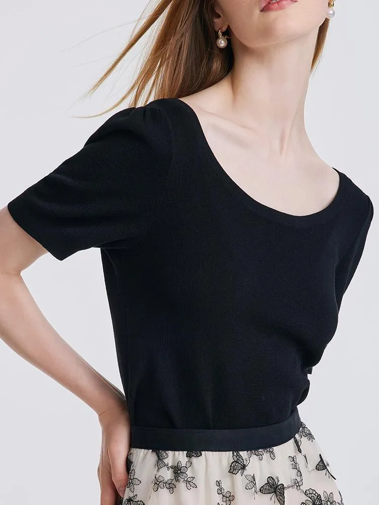 Black Knitted Tops With Bow