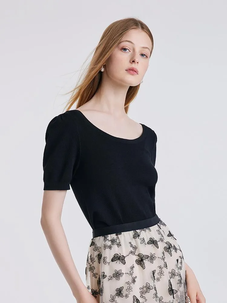 Black Knitted Tops With Bow