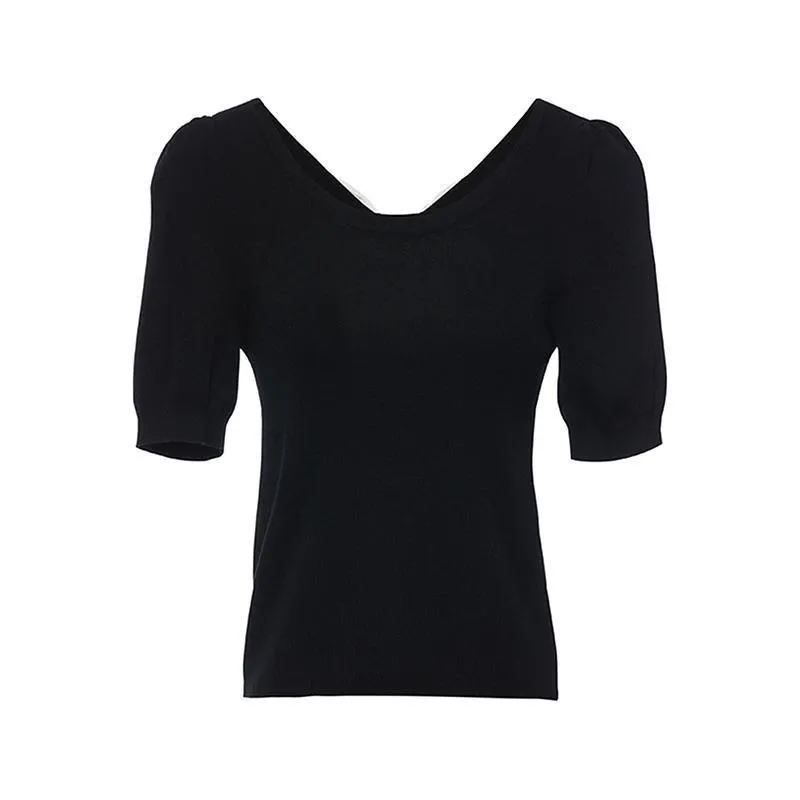 Black Knitted Tops With Bow