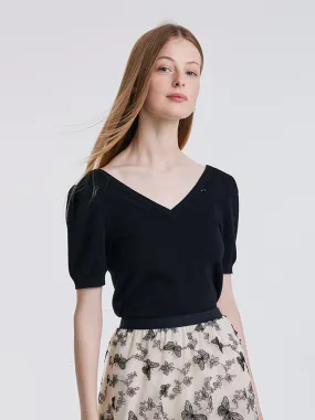 Black Knitted Tops With Bow