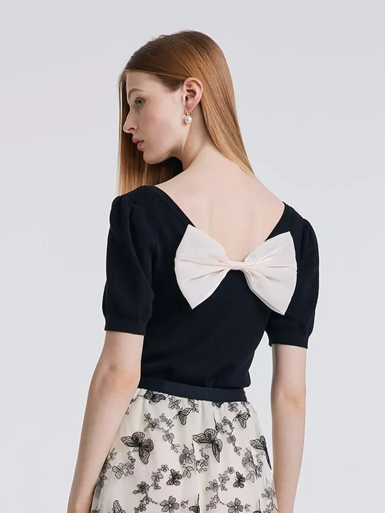 Black Knitted Tops With Bow