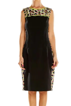 Black Sleeveless Sheath Dress with Colorful Accents