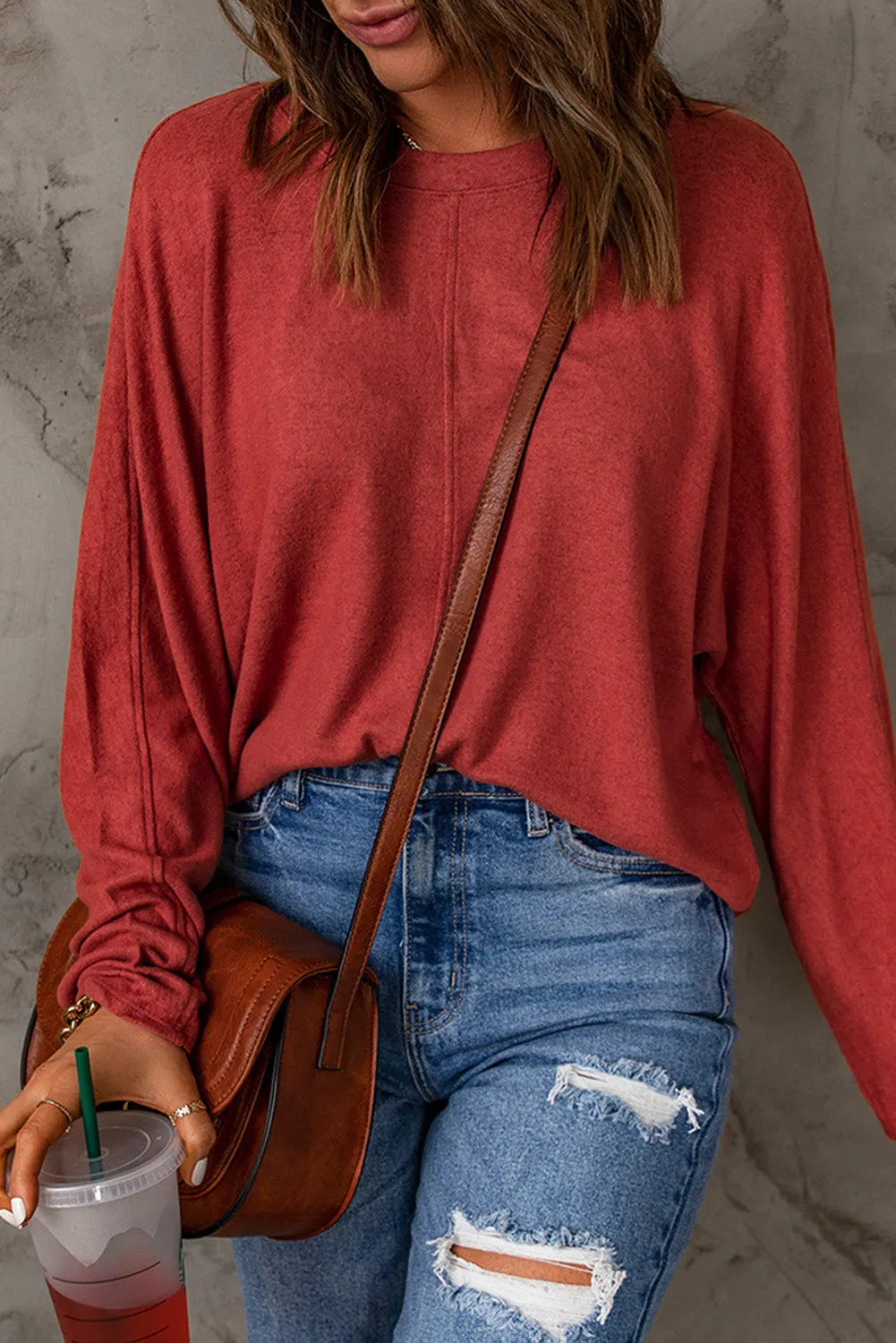 Casual Red Long Sleeve Top