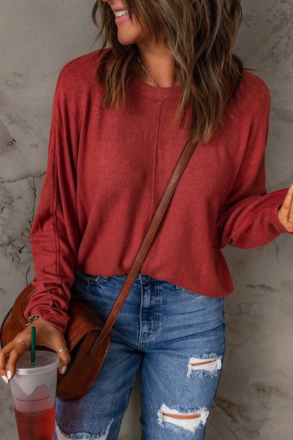 Casual Red Long Sleeve Top