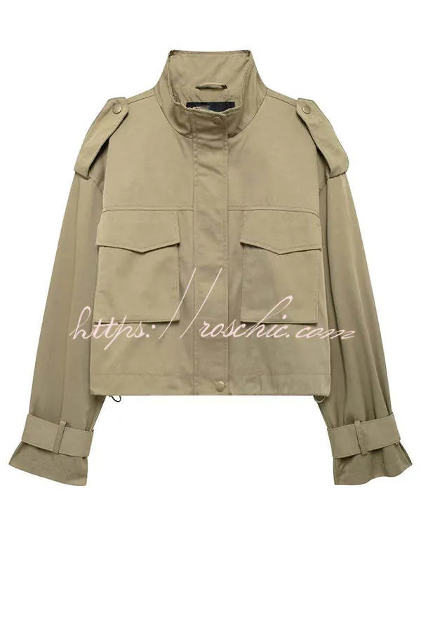 Classic Charm Strap Details Pocketed Cargo Style Zipper Loose Jacket