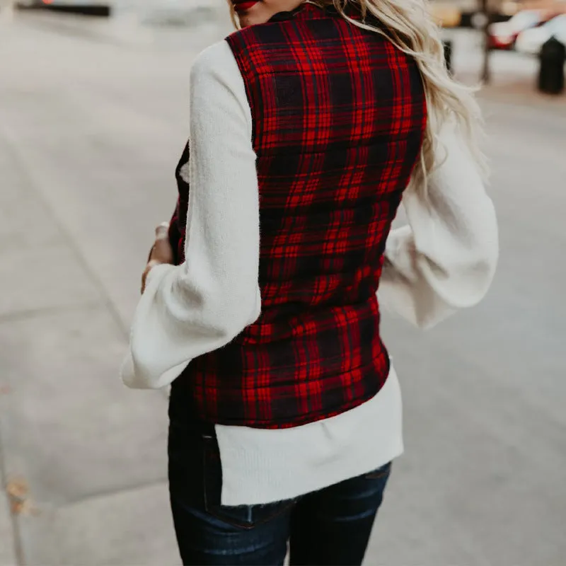 Classic Check Sleeveless Standing Collar Outwear