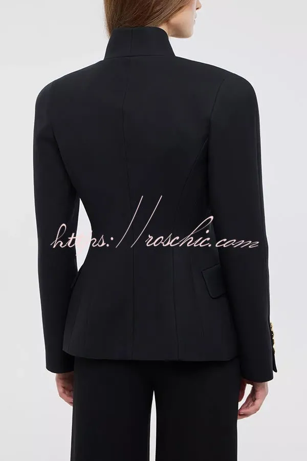 Classic Luxury Unique Metal Button Stand Collar Long Sleeve Jacket