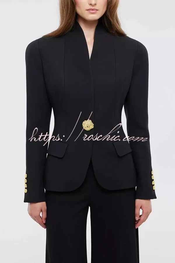 Classic Luxury Unique Metal Button Stand Collar Long Sleeve Jacket