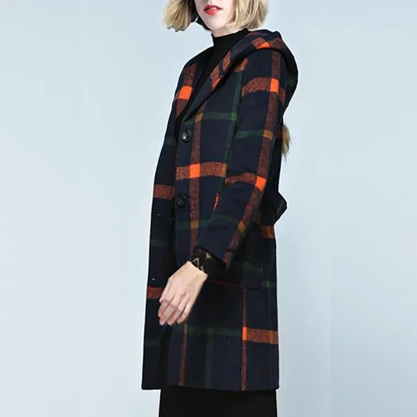 Classic Plaid Woolen Coat Jacket Outwear