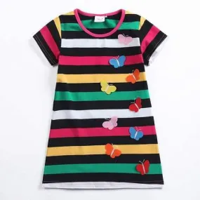 Colorful Striped Girls Dress For 2Y-9Y