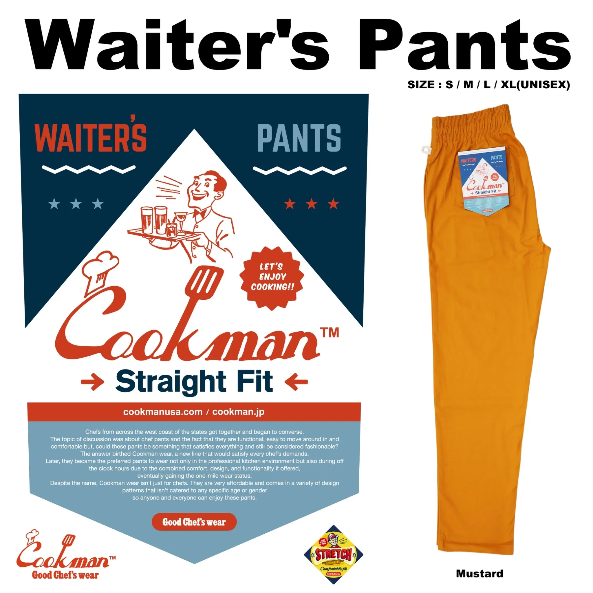 Cookman Waiter's Pants (stretch) - Mustard