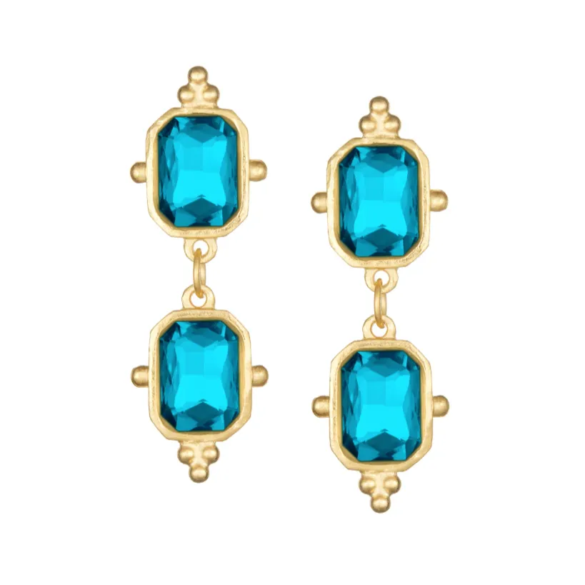 Double Aqua Rectangle Crystal Drop Earrings