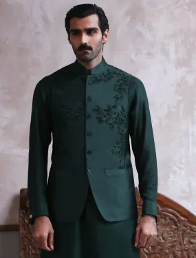 EMERALD GREEN HEAVY EMBROIDERED WAISTCOAT-S