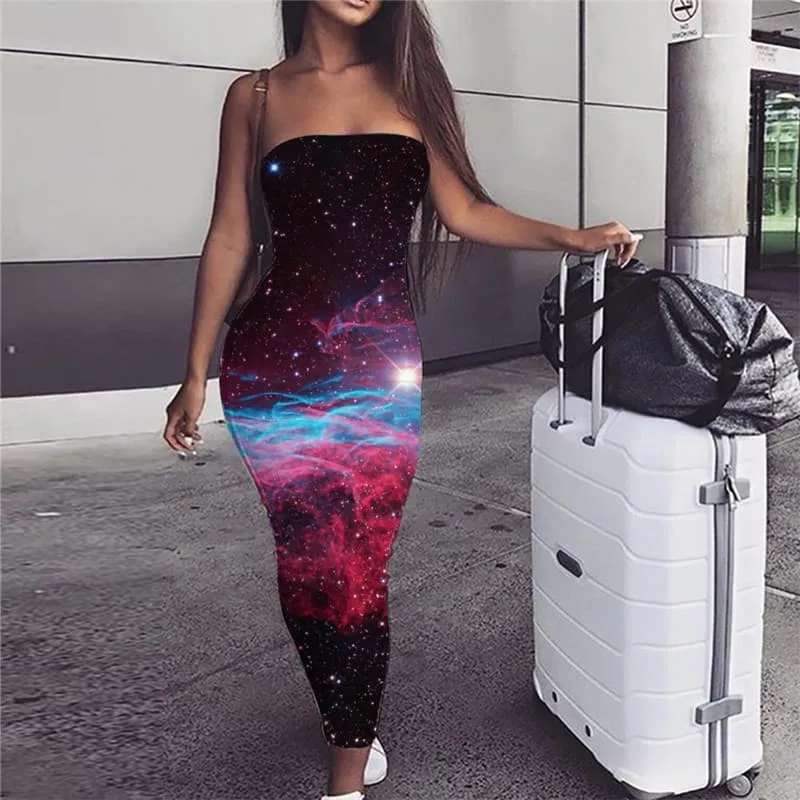 Galaxy Dress Women Space Party Universe Ladies Dresses Nebula sleeveless Colorful Boho