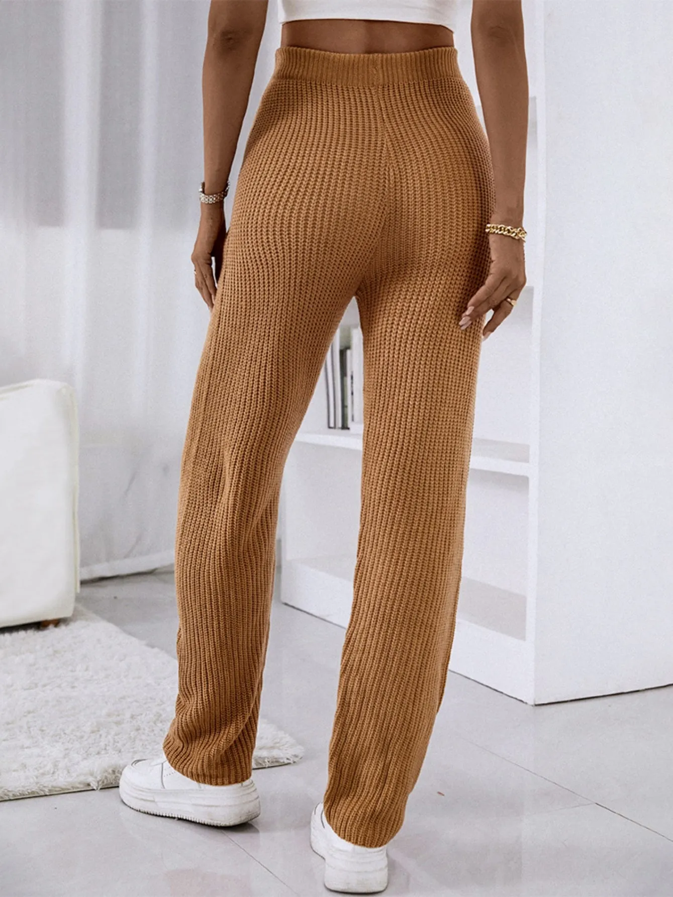 High Waist Slim Solid Color Stretch Trousers Pant