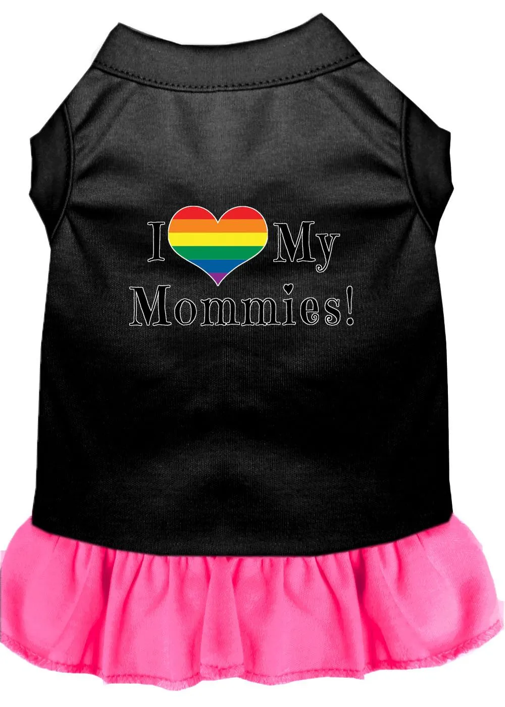 I Heart My Mommies Screen Print Dog Dress Black With Bright Pink Lg