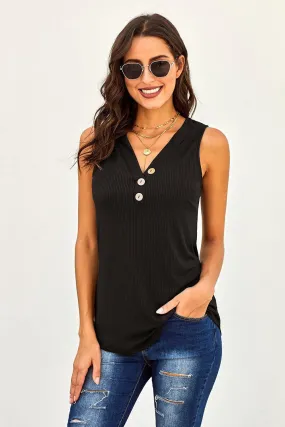 Just Say The Word Button Black Tank Top