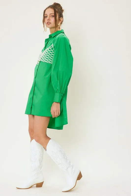 Kelly Green Colorful Poplin Shirt Mini Dress