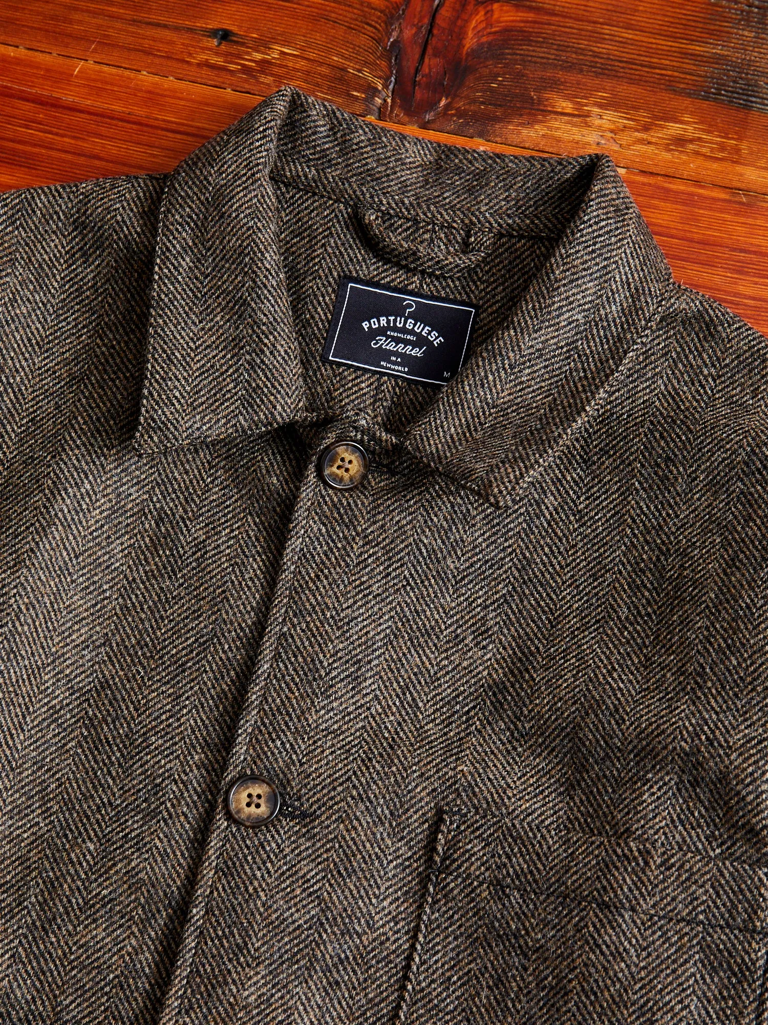 Labura Herringbone Wool Chore Coat in Brown