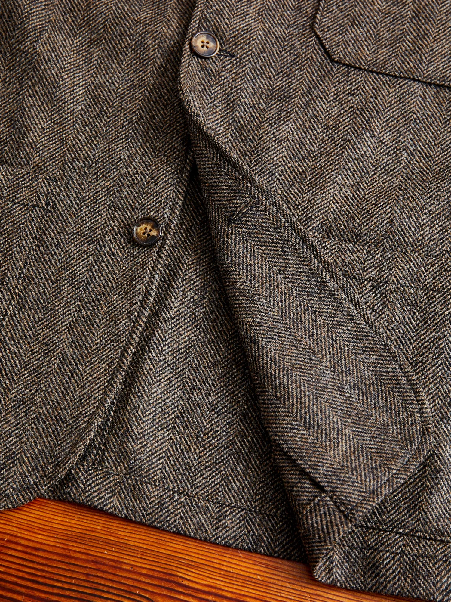 Labura Herringbone Wool Chore Coat in Brown