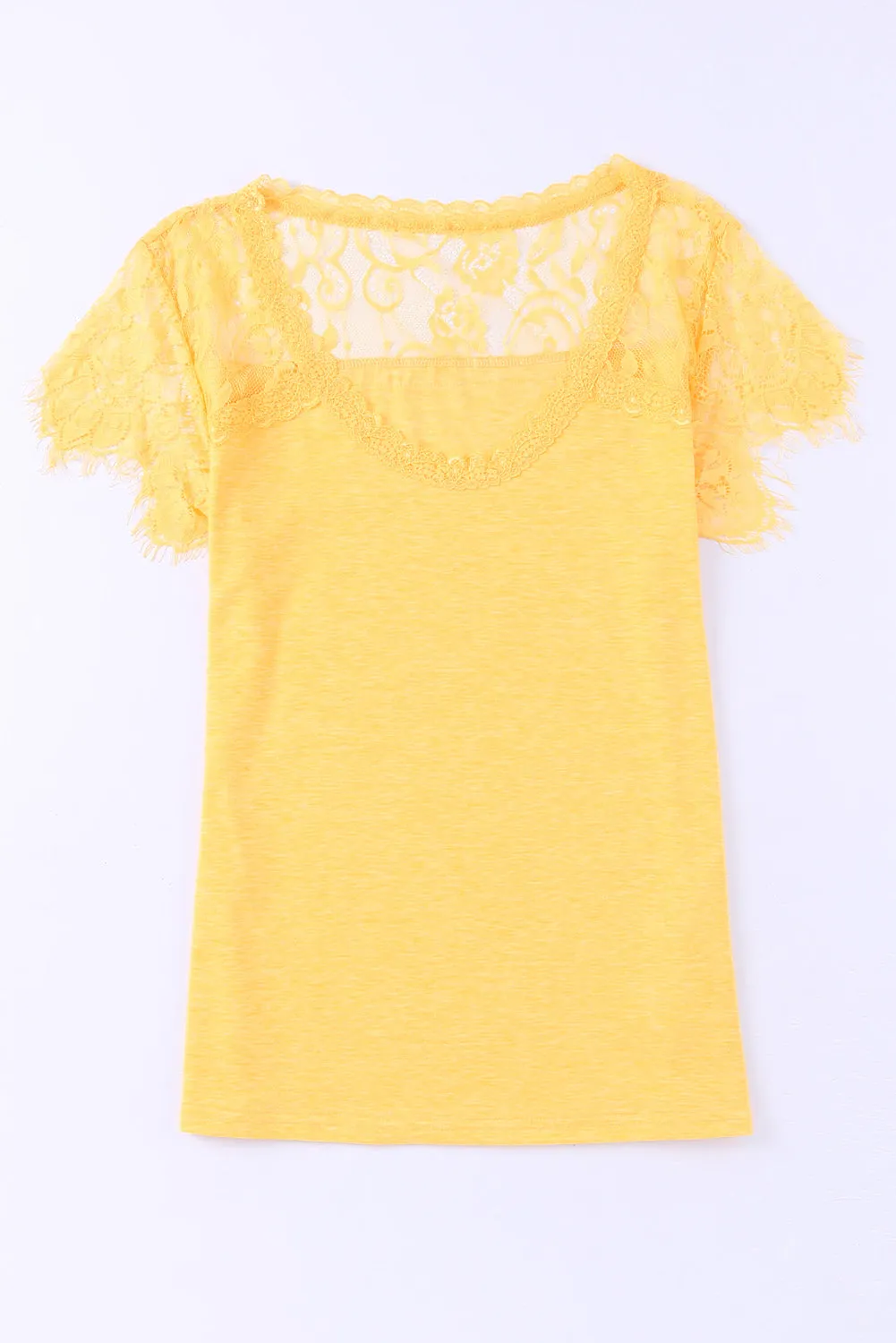 Lace Crochet U Neck T Shirt