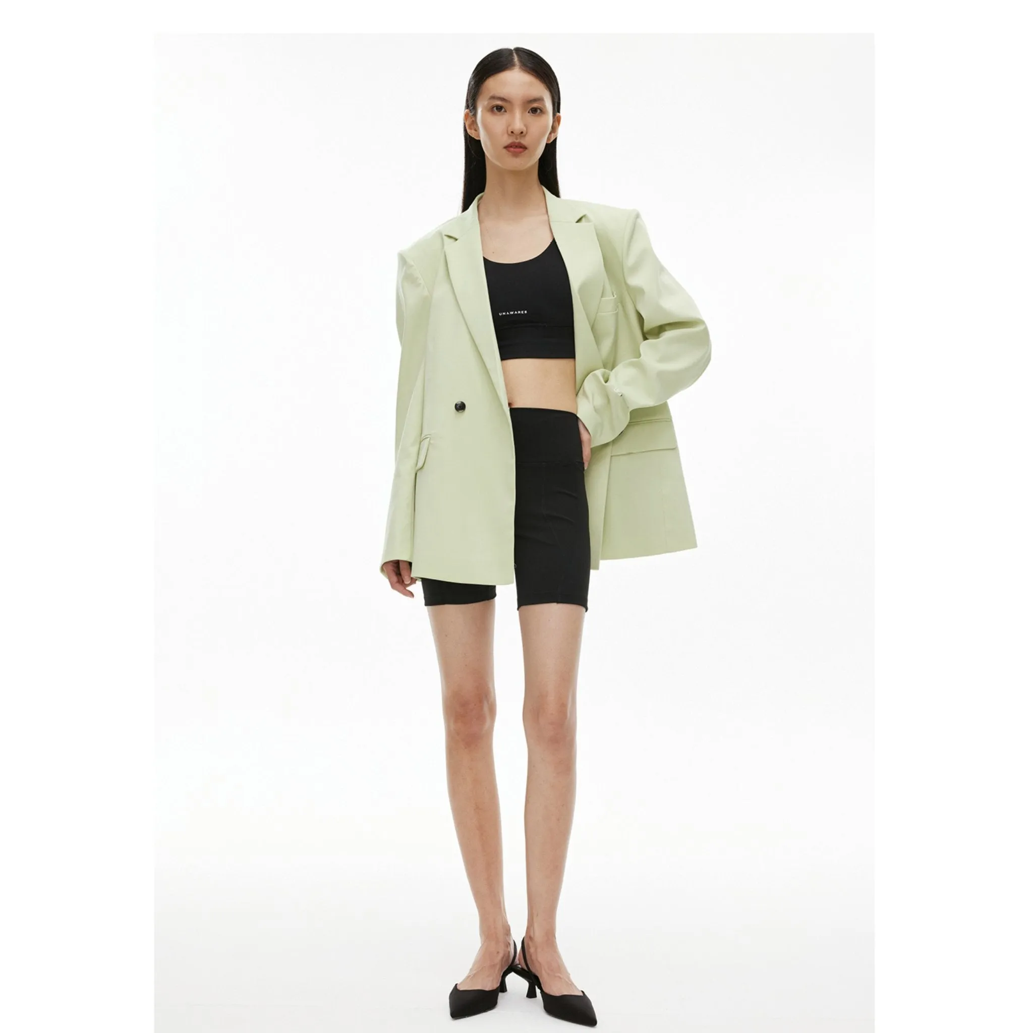 Metal Chain Classic Double Breasted Suit Avocado Green