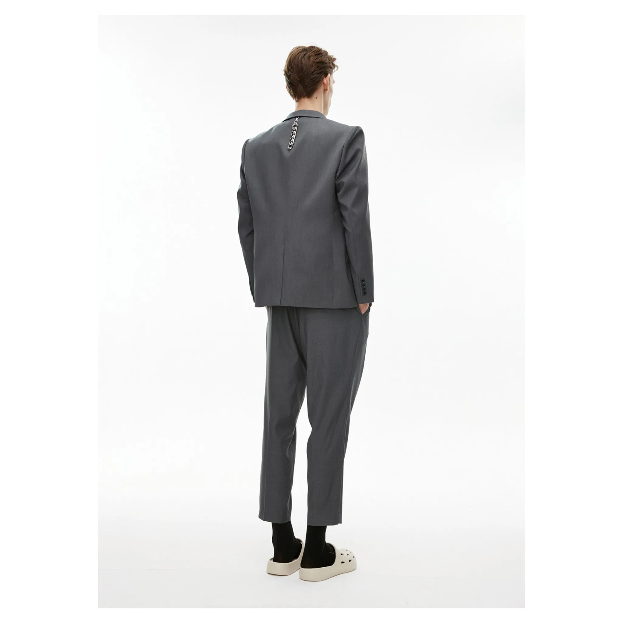 Metal Chain Classic Double Breasted Suit Grey