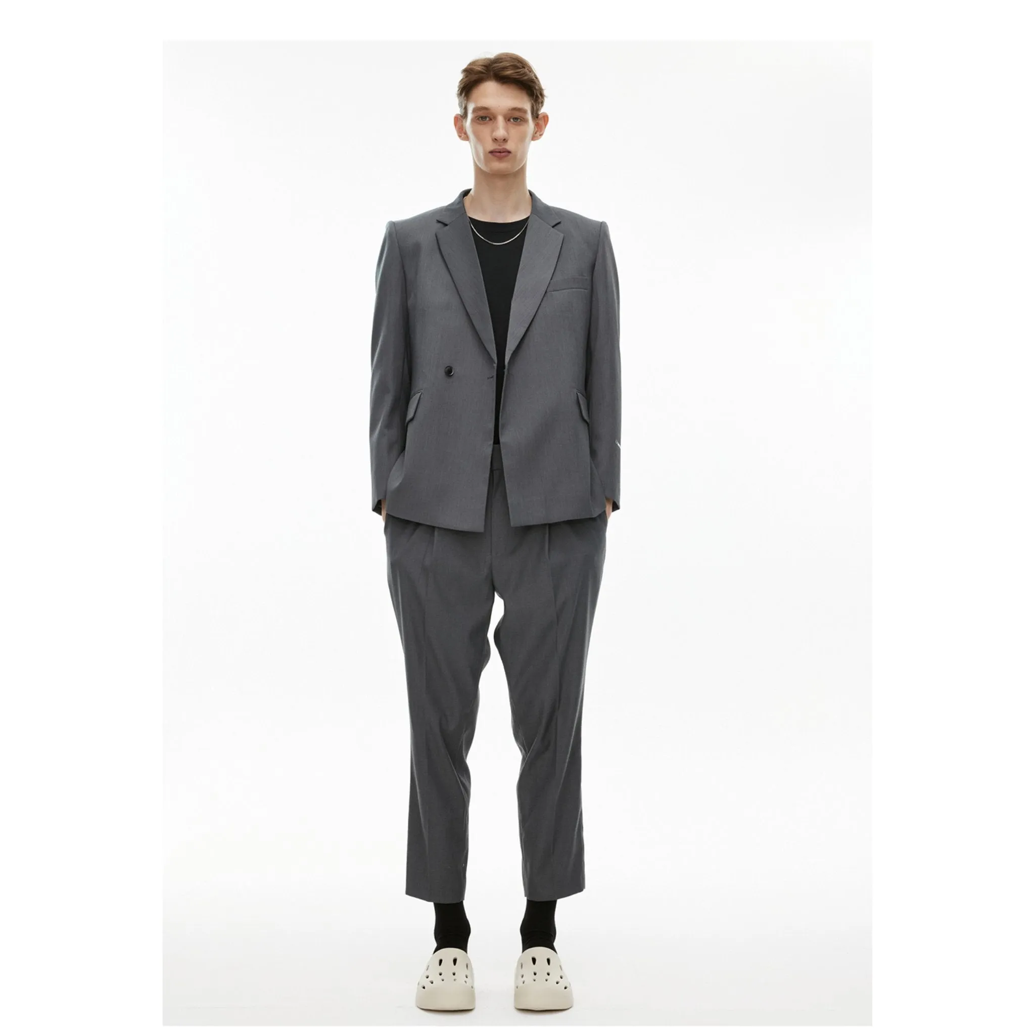 Metal Chain Classic Double Breasted Suit Grey