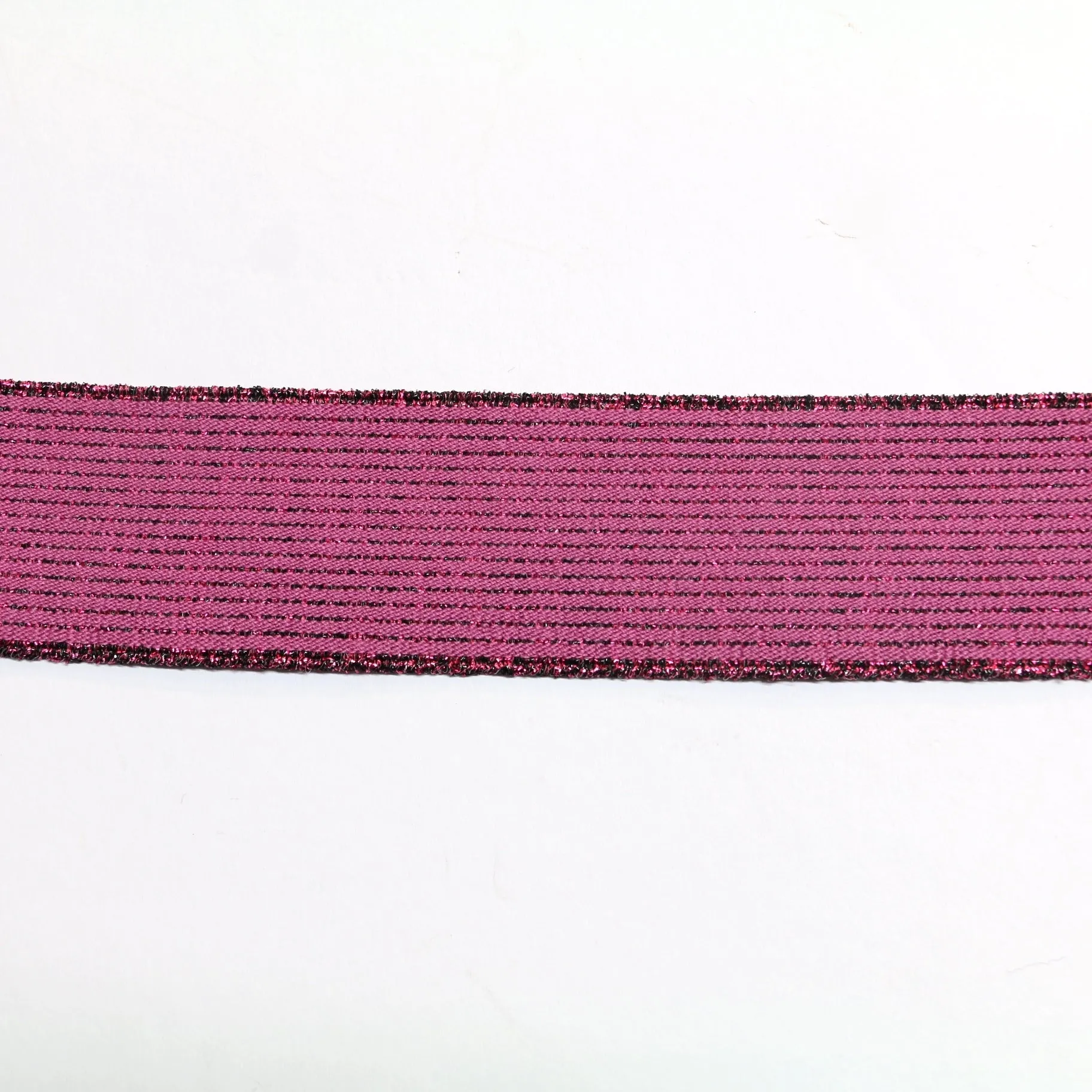 Metallic Fancy Elastic (40mm/ 1 1/2") - Striped Fuschia/Black Metallic