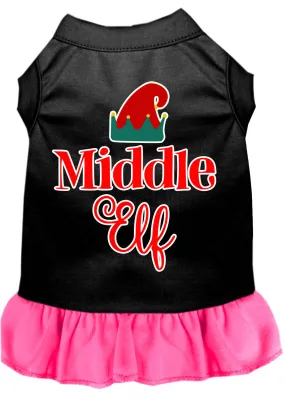 Middle Elf Screen Print Dog Dress Black With Bright Pink Lg