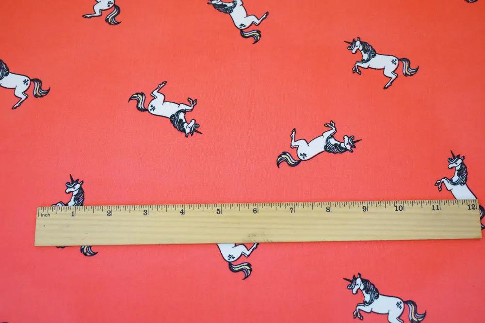 Orange-Multi Unicorn Printed Poly Spandex Super Double Brush ITY Fabric