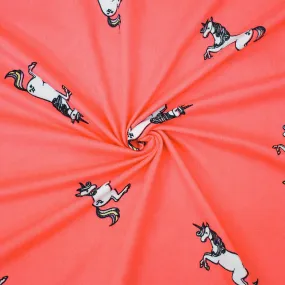 Orange-Multi Unicorn Printed Poly Spandex Super Double Brush ITY Fabric