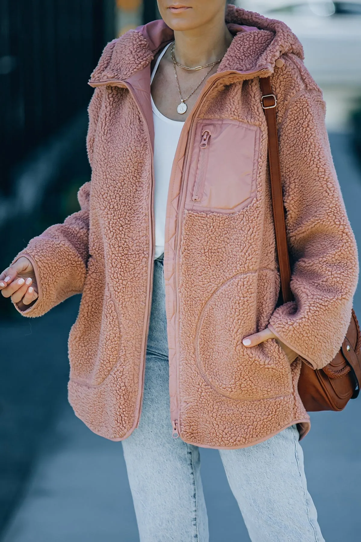 Pink Sherpa Zip Hooded Teddy Jacket