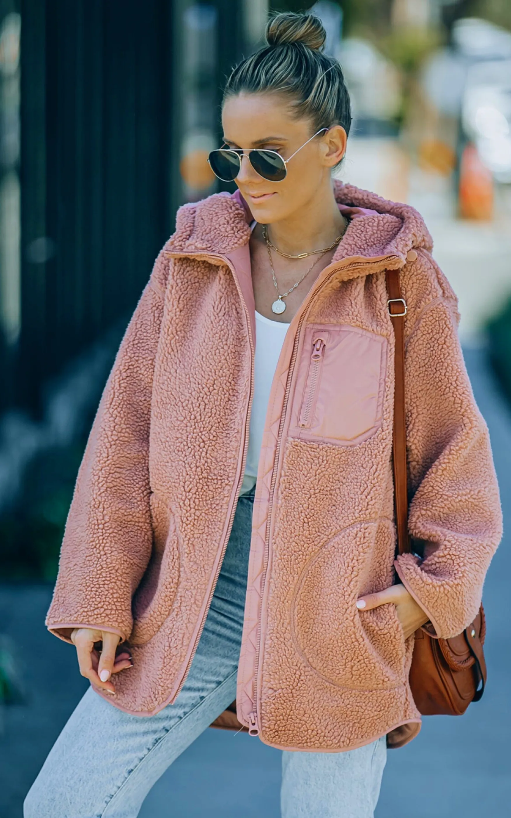 Pink Sherpa Zip Hooded Teddy Jacket