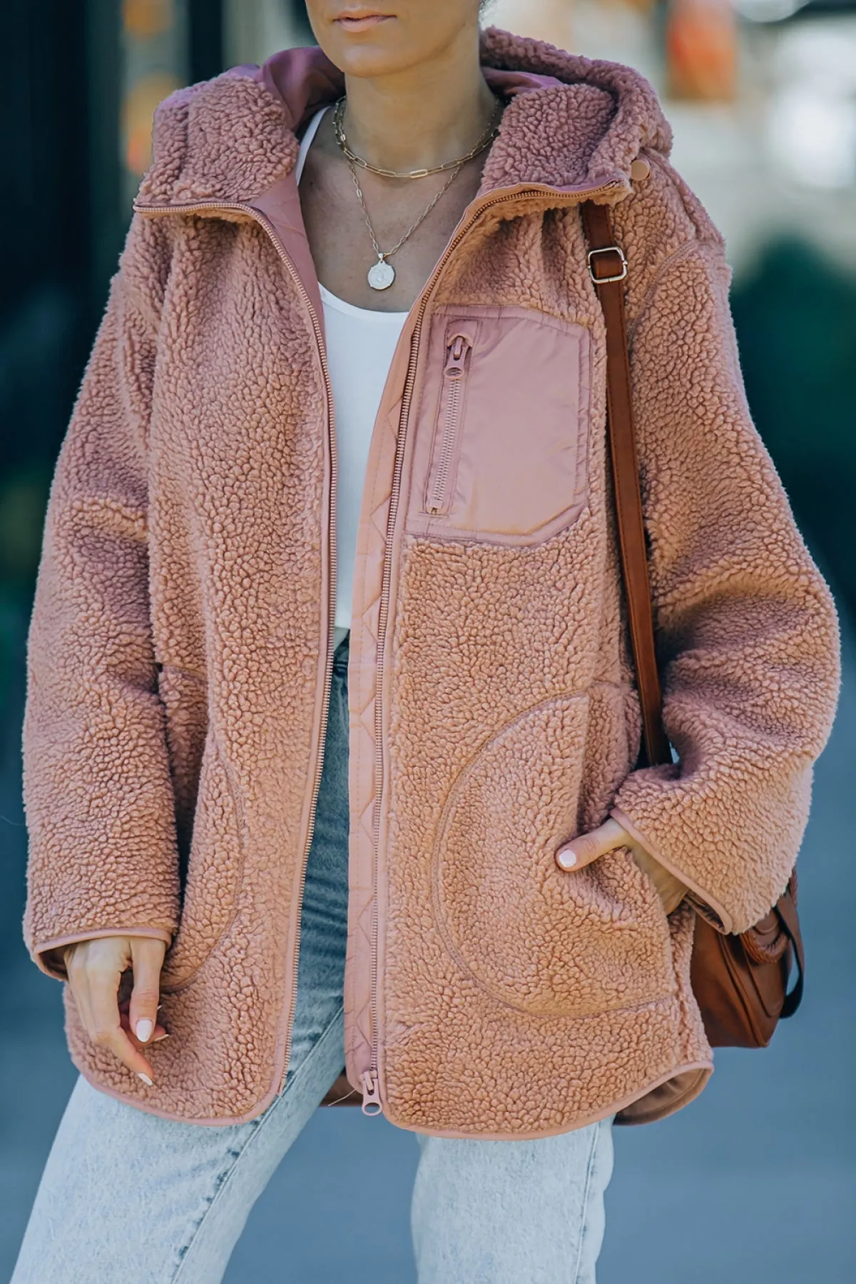 Pink Sherpa Zip Hooded Teddy Jacket