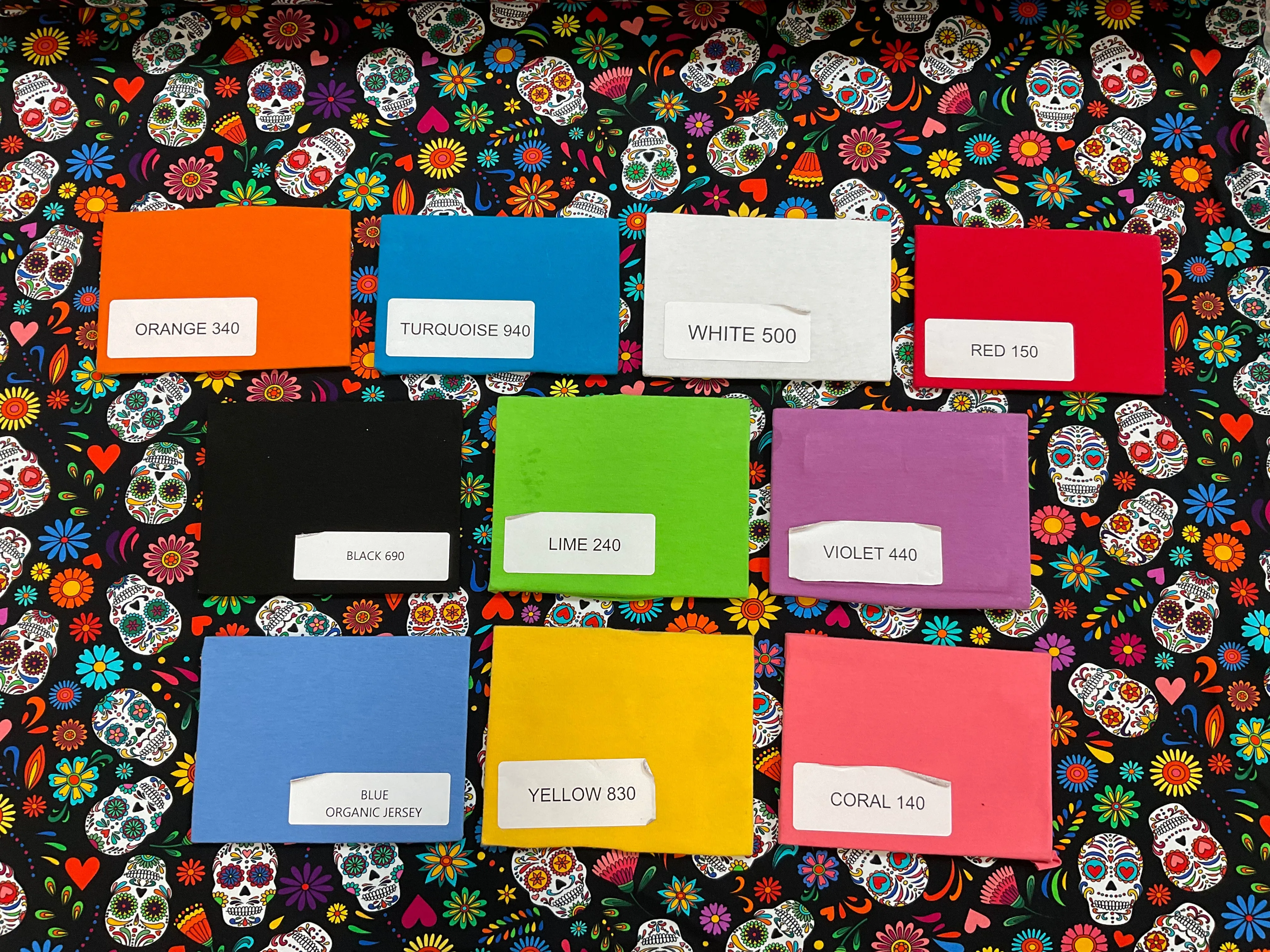 PRE ORDER Day of the Dead Cotton Jersey Fabric - DUE IN STOCK MID DECEMBER