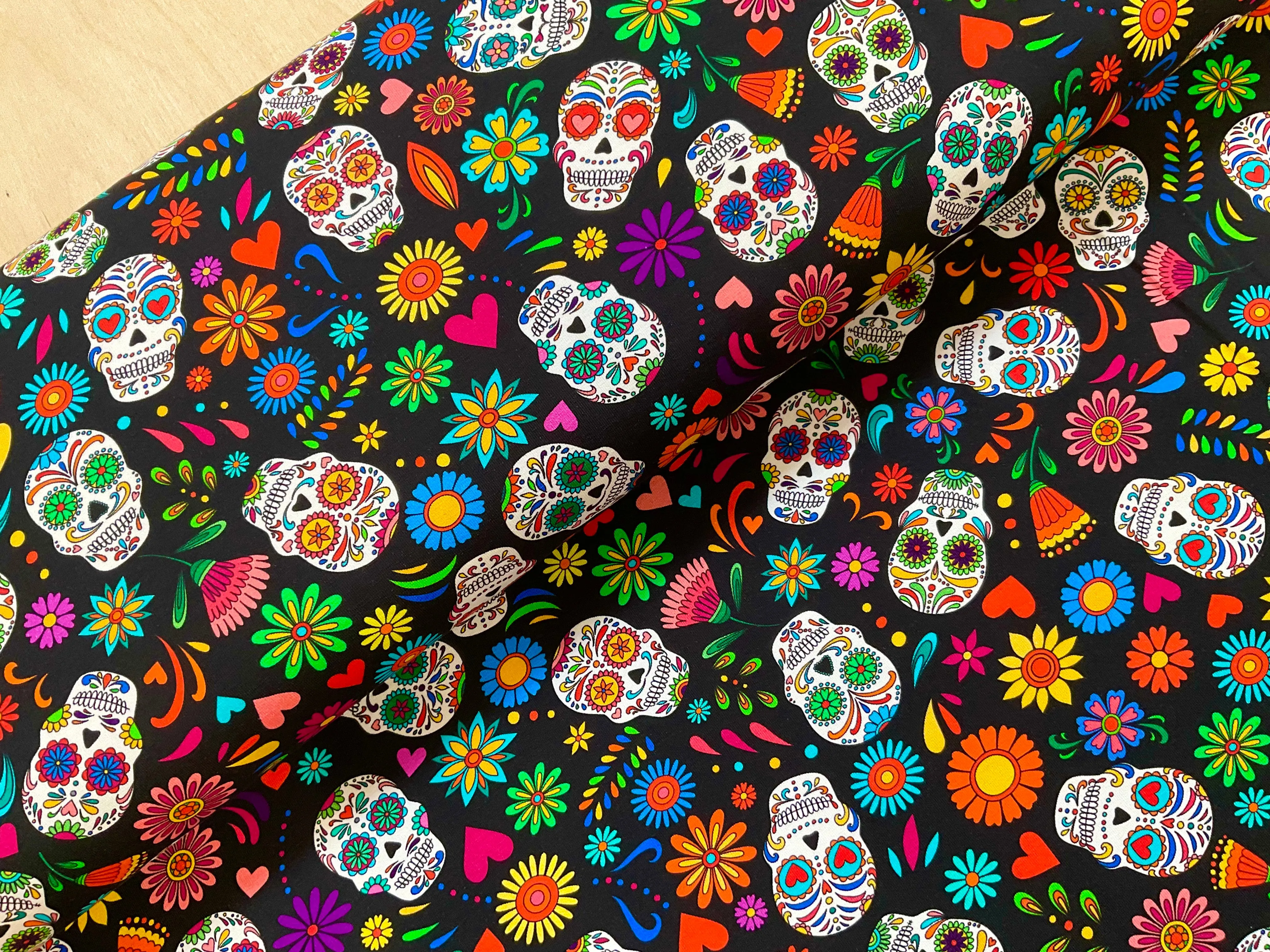 PRE ORDER Day of the Dead Cotton Jersey Fabric - DUE IN STOCK MID DECEMBER