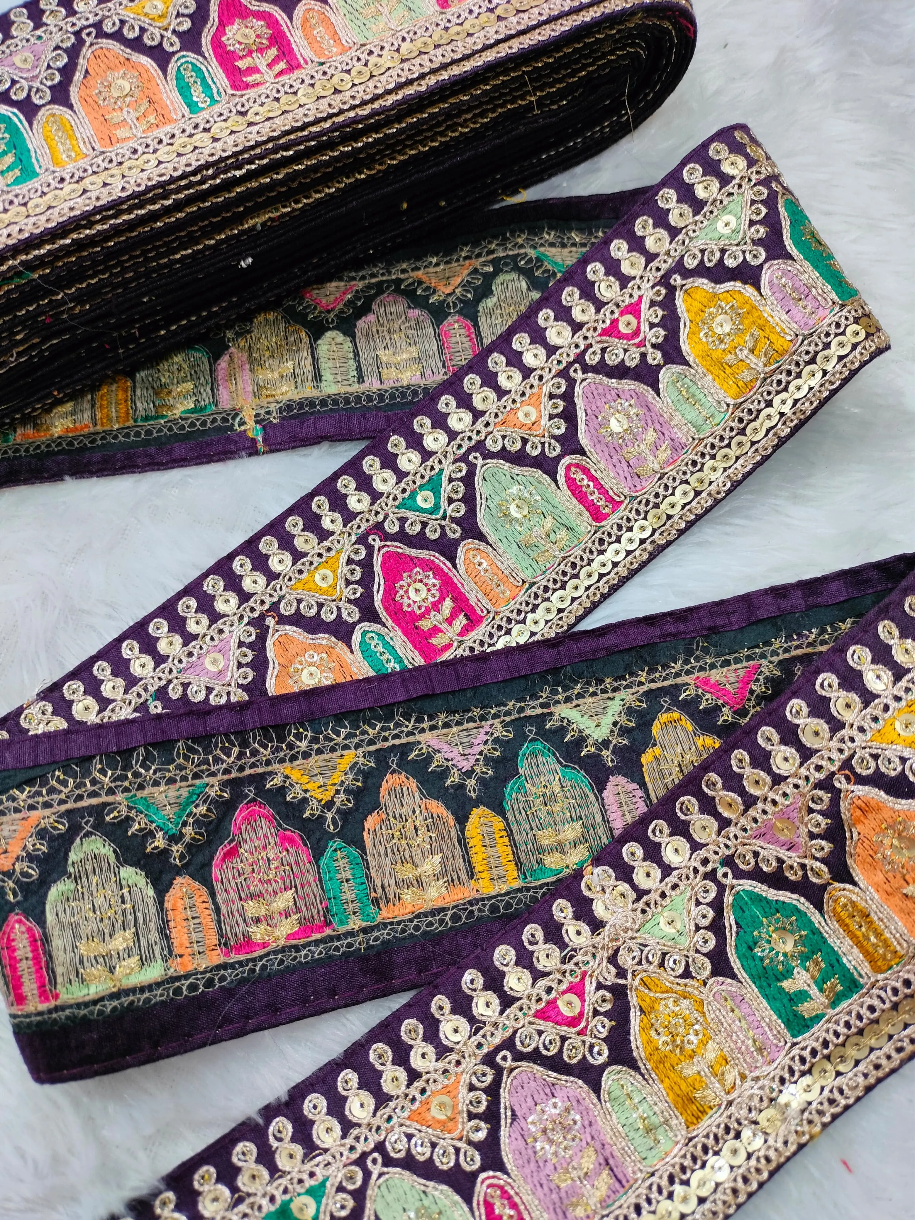 Purple Multicolor Fancy Embellished Trim