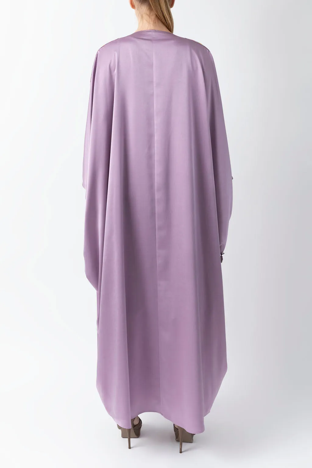 Sadu Art Inspired Embroidery Lavender Pure Silk Abaya WV2221